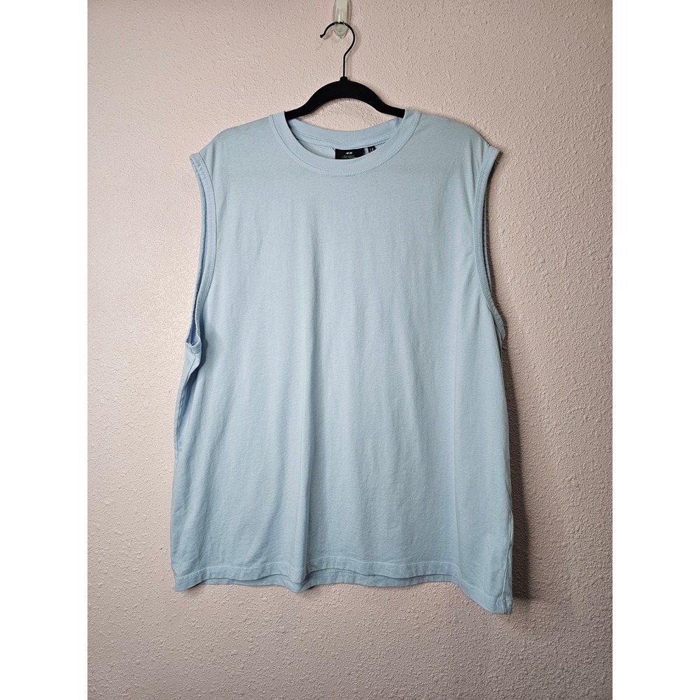 H&M Mens CoolMax Regular Fit Sleeveless Muscle Tee Light Blue XXL Athleisure